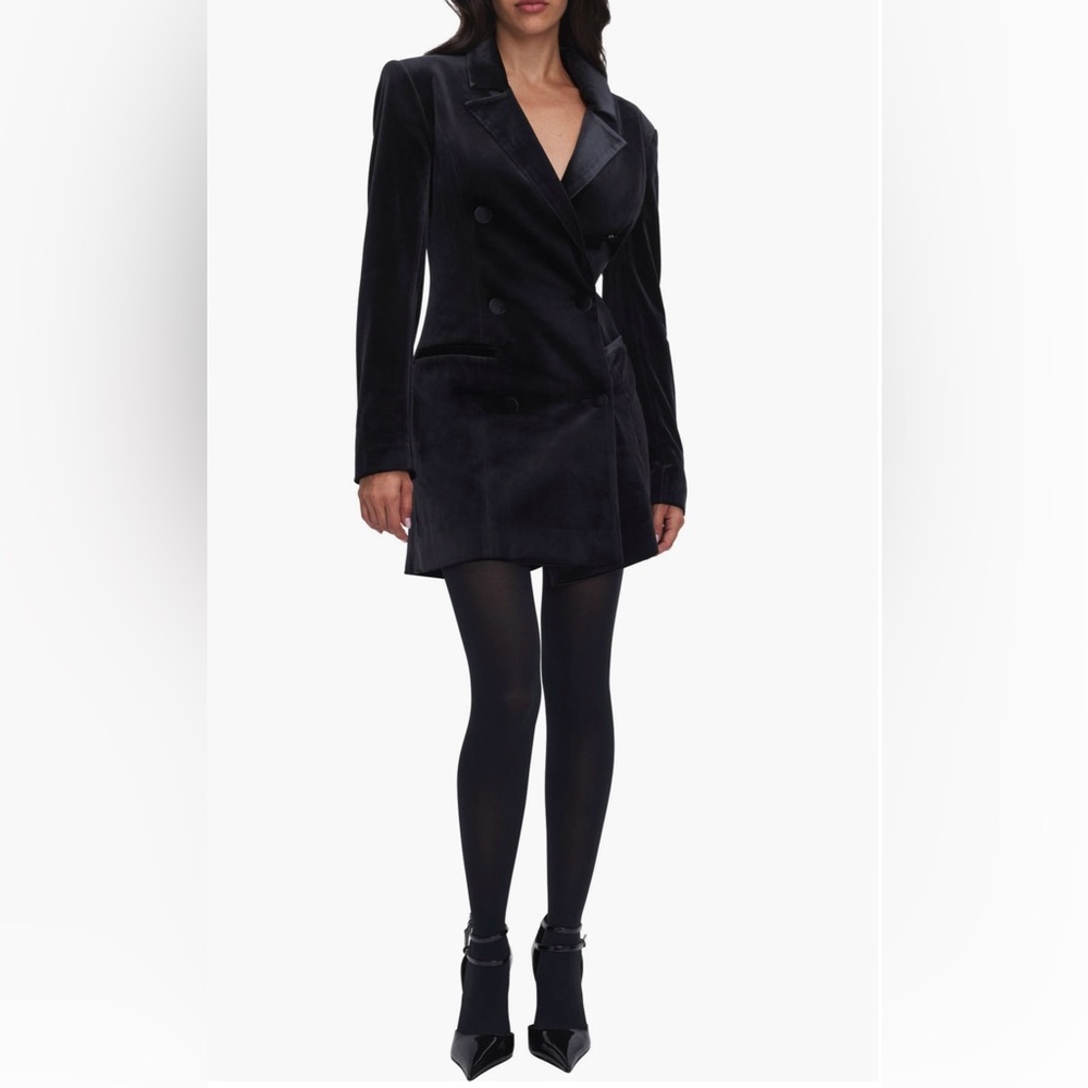 Good American Executive Long Sleeve Velvet Blazer Dress, Large